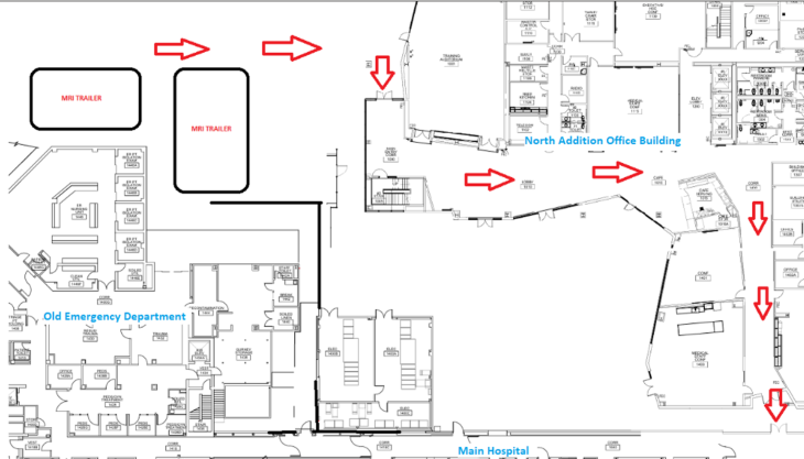 map showing new route into the main hospital